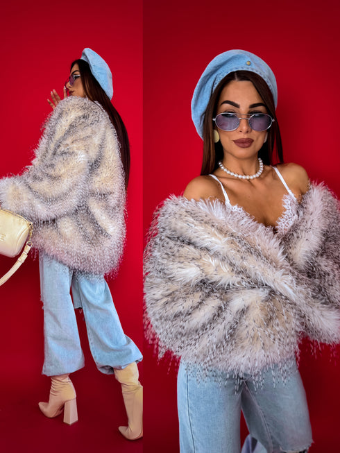 "Ostrich Lux LD68" artificial fur coat - light beige