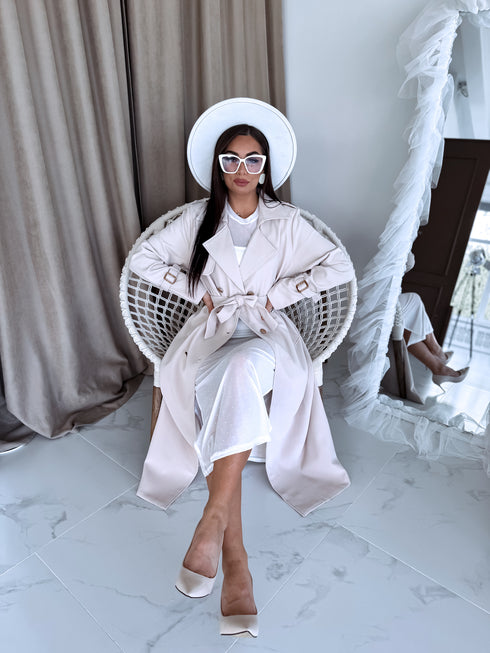 Fabric trench coat "MONA 23168" - LIGHT BEIGE