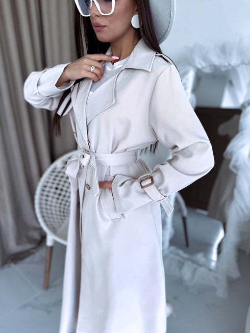 Fabric trench coat "MONA 23168" - LIGHT BEIGE