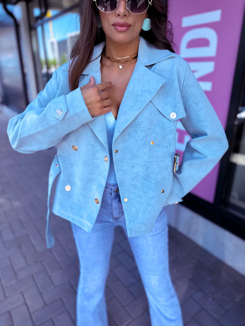 "LAGUNA SKY S-6236" faux leather jacket - LIGHT BLUE