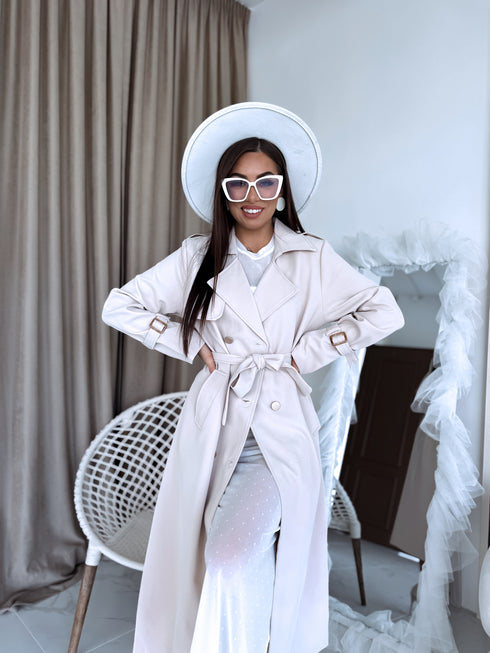 Fabric trench coat "MONA 23168" - LIGHT BEIGE
