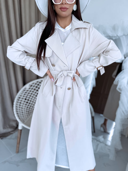 Fabric trench coat "MONA 23168" - LIGHT BEIGE