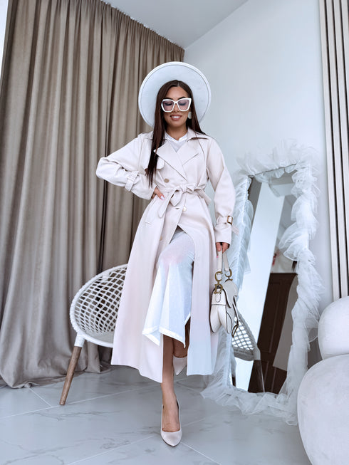 Fabric trench coat "MONA 23168" - LIGHT BEIGE