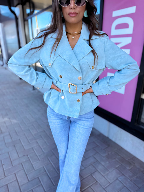"LAGUNA SKY S-6236" faux leather jacket - LIGHT BLUE