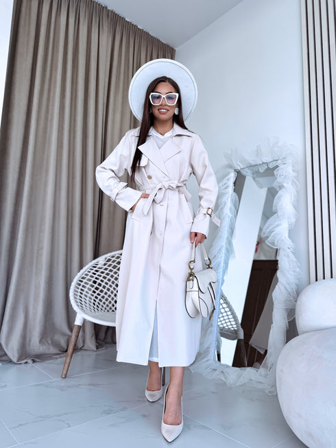 Fabric trench coat "MONA 23168" - LIGHT BEIGE