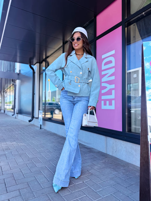"LAGUNA SKY S-6236" faux leather jacket - LIGHT BLUE