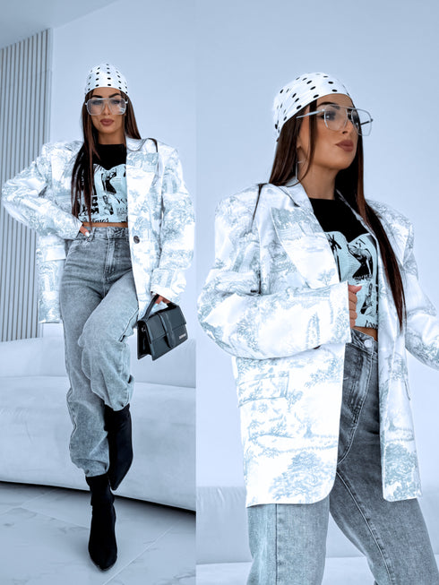 "LUXURY GEISHA" jacket - gray with white