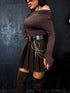Pleated Skort with Double Belt J72 - CHOCO