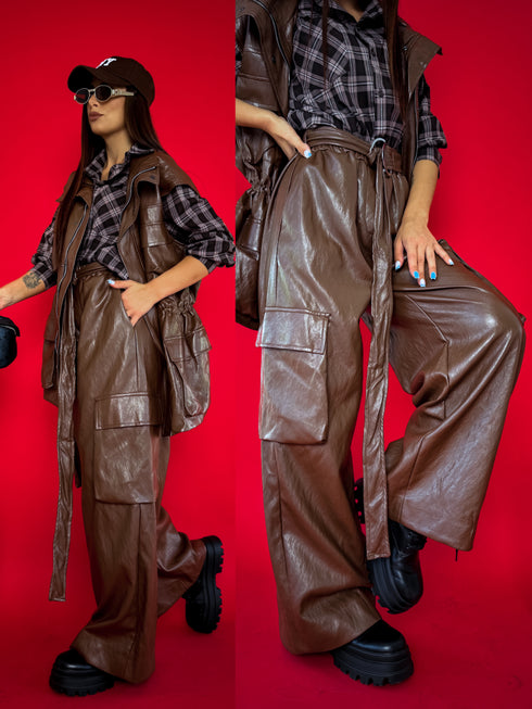 LUX ādas imitācijas bikses "TREASURE LD3324" - CHOCO