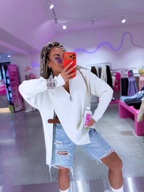 Sweater with Zipper "HER" 05# - WHITE