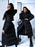 Classic long winter coat with belt - black PRE-ORDER