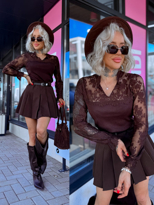 Top with lace sleeves "ISABELLE MC2933" - CHOCO
