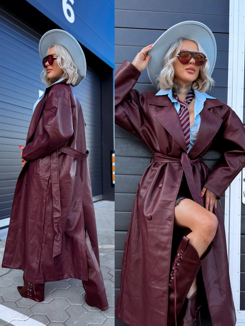 "NO SERVICE" faux leather trench coat 202355 - BORDEAUX