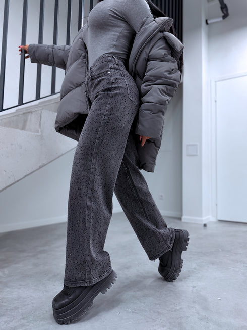 LUX džinsa bikses ar kristāliem "FULL MOON" T6003-7 - GRAFĪTA