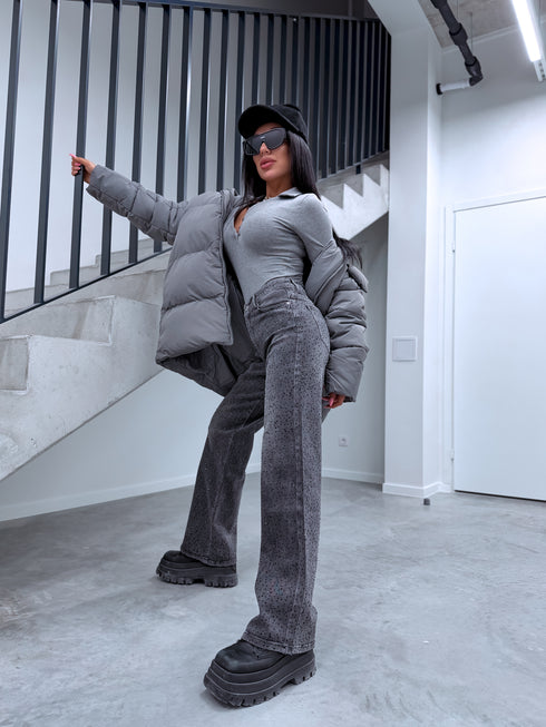 LUX džinsa bikses ar kristāliem "FULL MOON" T6003-7 - GRAFĪTA