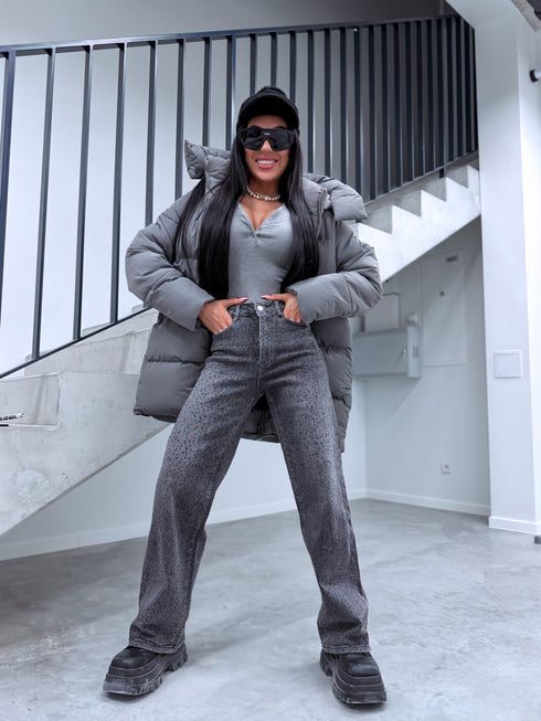 LUX džinsa bikses ar kristāliem "FULL MOON" T6003-7 - GRAFĪTA