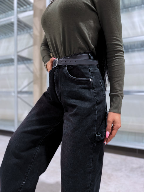 "WIDE BALLON" džinsa bikses 8379 - tumši pelēkas