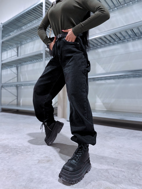 "WIDE BALLON" džinsa bikses 8379 - tumši pelēkas