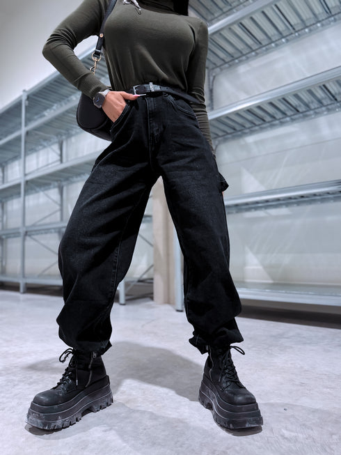 "WIDE BALLON" džinsa bikses 8379 - tumši pelēkas