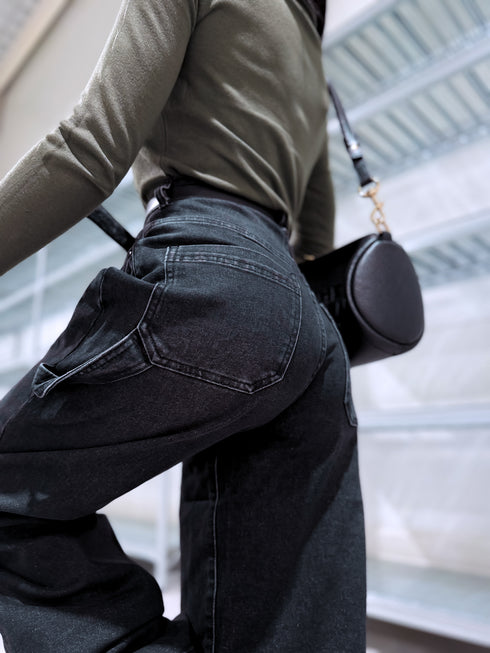 "WIDE BALLON" džinsa bikses 8379 - tumši pelēkas