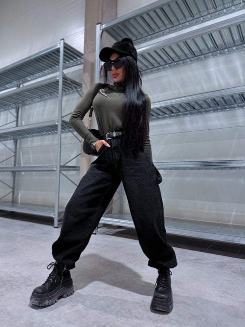 "WIDE BALLON" džinsa bikses 8379 - tumši pelēkas