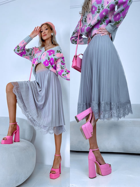 REVERSIBLE, PLEATED skirt with gray tulle - GRAY