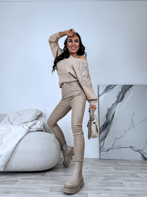 Dark beige imitation leather trousers "WINTER BOOM" HM1005