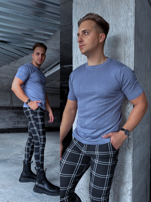 Adīta vīriešu bītlene ar T-krekla piedurknēm - pelēka