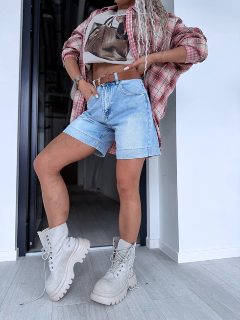 Džinsa šorti "ORIGINAL FIT" S8010-4 + josta - GAIŠI ZILI