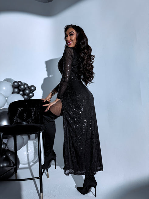 Garā fliteru kleita HS8187 "GREZNUMS" - MELNA PRE-ORDER