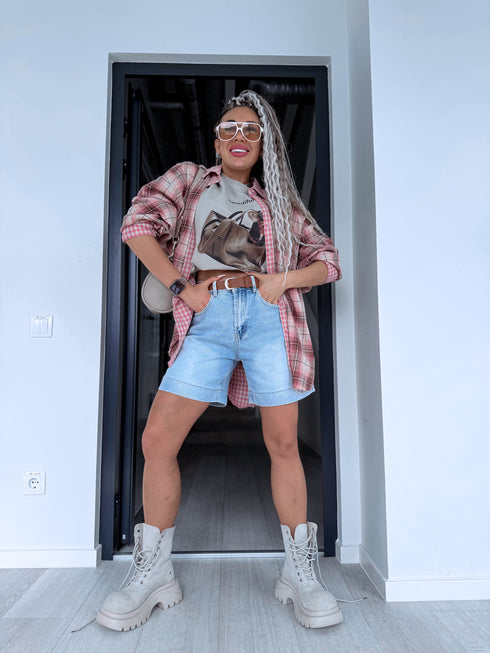 Džinsa šorti "ORIGINAL FIT" S8010-4 + josta - GAIŠI ZILI