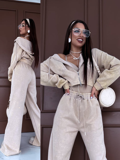 Set "ROWAN" pants + crop jacket - BEIGE