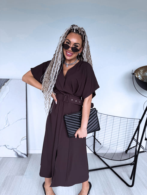Dress "SOFT HOUR" + belt A19084 - CHOCO