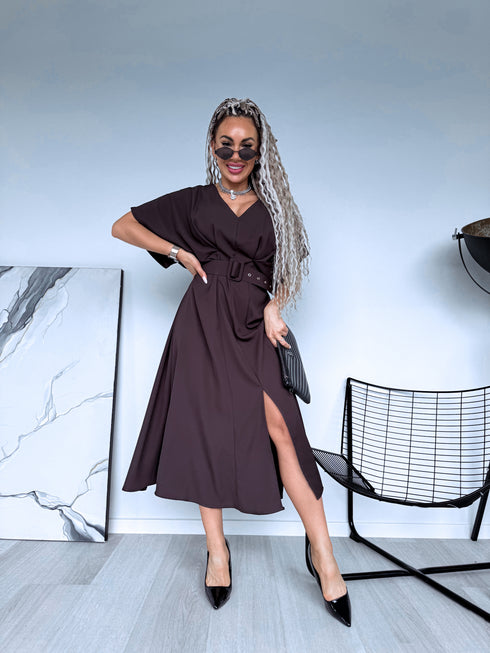 Dress "SOFT HOUR" + belt A19084 - CHOCO