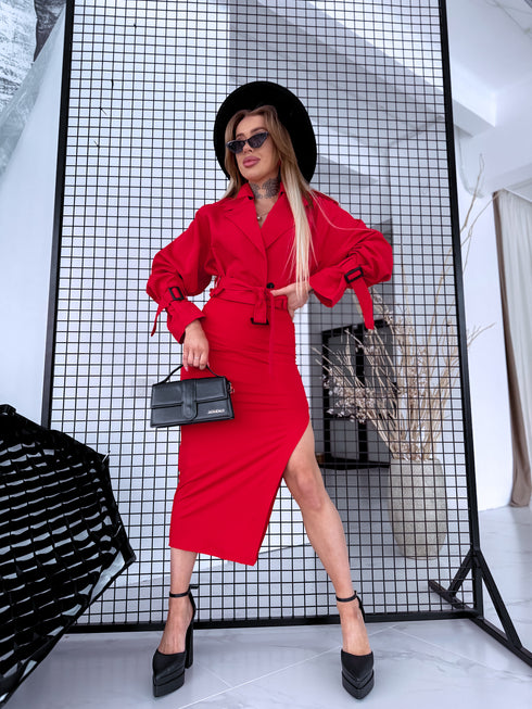 Crop jacket "CASUAL EDIT" V2468 - RED PRE-ORDER