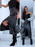 Black imitation leather LONG skirt with insulation T50-24