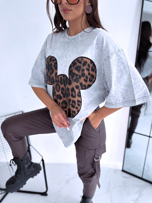 Krekls "LEOPARD MICKEY" - gaiši pelēks