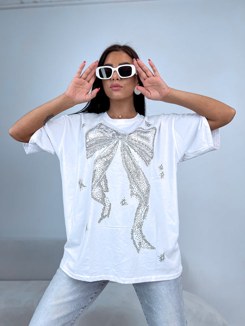 BALTS, ONE SIZE pagarināts T-krekls "KRISTĀLU BANTE"