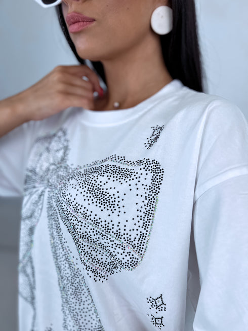 BALTS, ONE SIZE pagarināts T-krekls "KRISTĀLU BANTE"