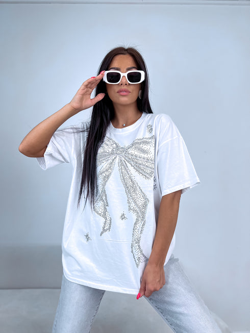 BALTS, ONE SIZE pagarināts T-krekls "KRISTĀLU BANTE"