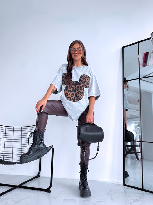 Krekls "LEOPARD MICKEY" - gaiši pelēks
