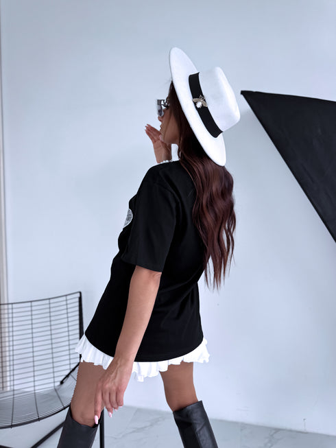 T-krekls "PEARL AND LACE" - melns