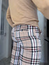 Rūtotas vīriešu bikses - bēšas ar baltām līnijām
