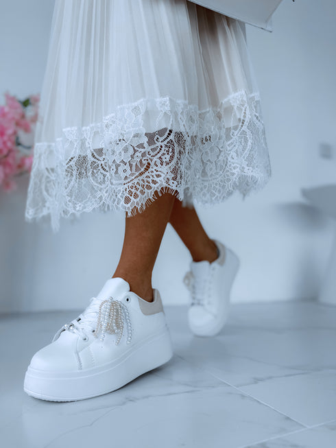 White sneakers with beige insert "FUZZY"