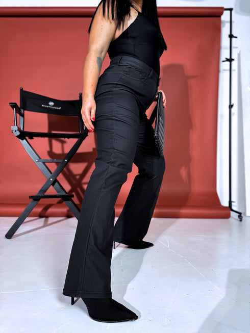 WIDE LEG pants HM6709 "BLACK LEATHER"