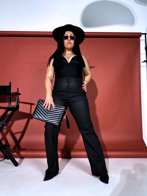 WIDE LEG pants HM6709 "BLACK LEATHER"