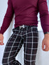 Rūtotas vīriešu bikses - melnas ar sarkanu 65-2