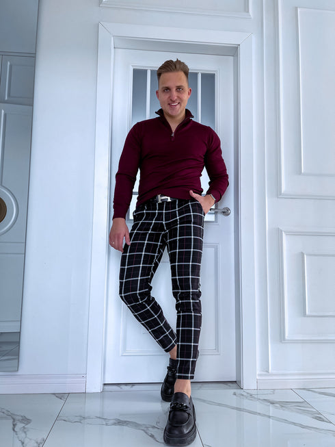 Rūtotas vīriešu bikses - melnas ar sarkanu 65-2