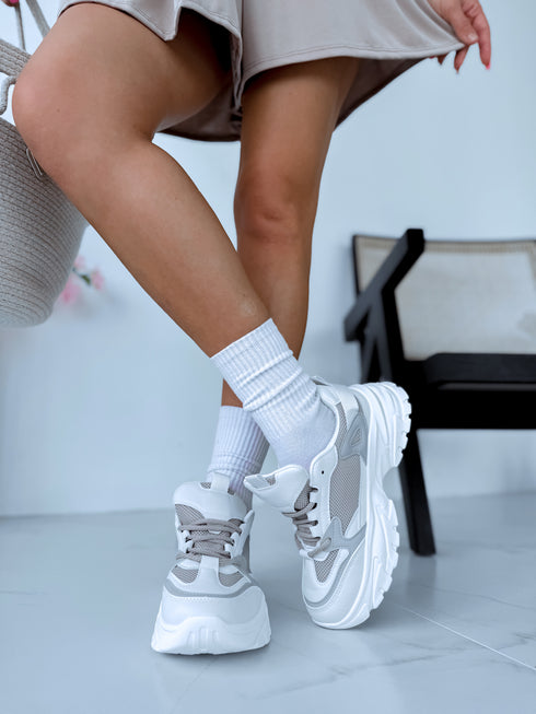 "DUO" sneakers 8925 - CREAMY WITH DARK BEIGE