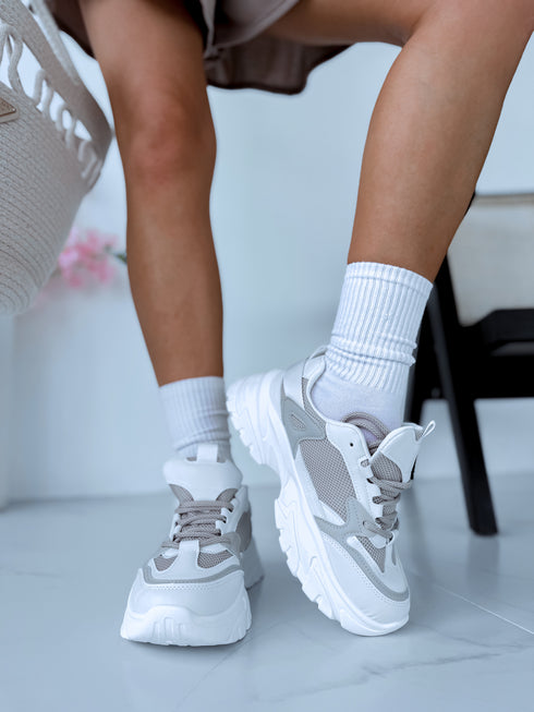 "DUO" sneakers 8925 - CREAMY WITH DARK BEIGE